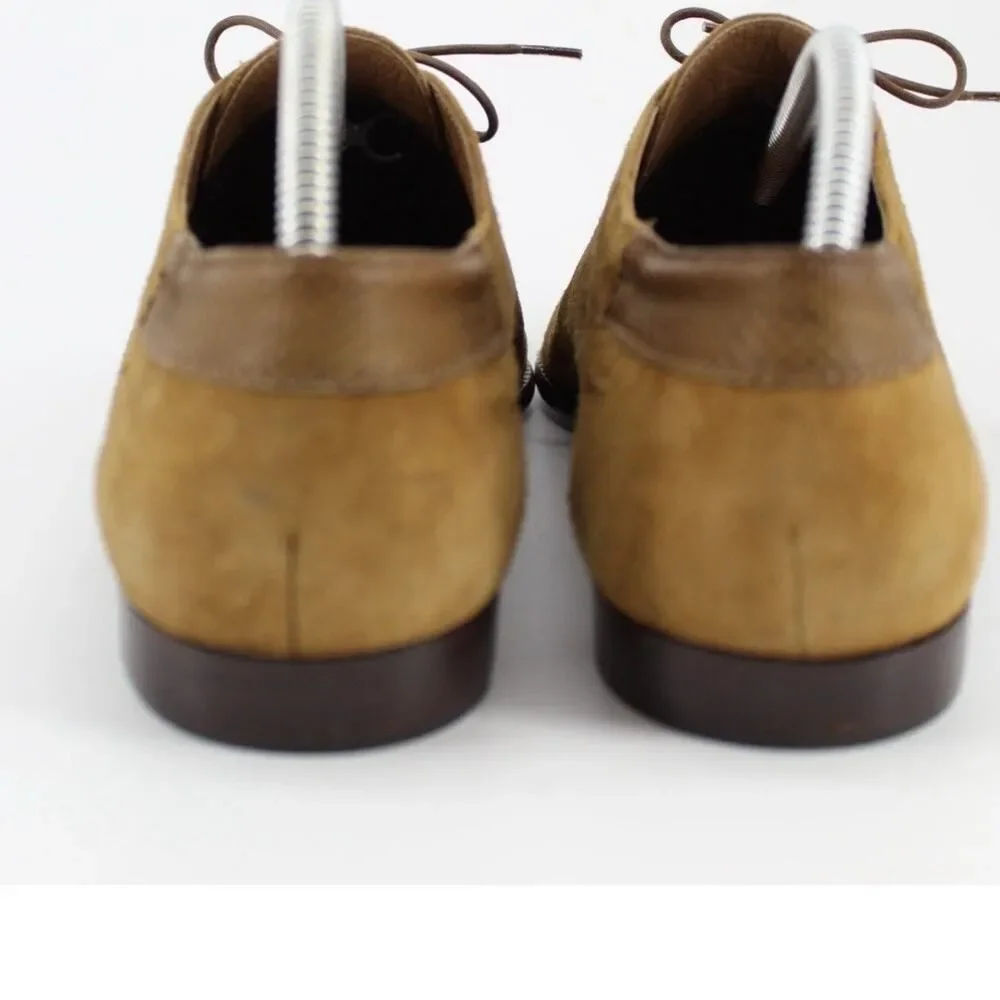 Rick Pallack Oxford Shoes Mens 9 Brown Suede Quilted Lace Up Leather Sole Oxford